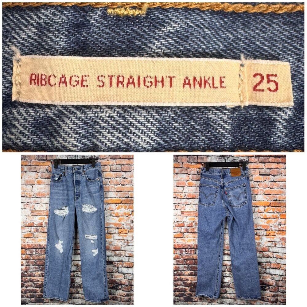 Levi's Premium Women's Ribcage Straight Ankle Button Fly Blue Jeans 25"x26"